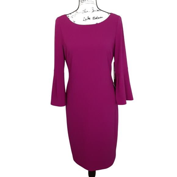 Eliza J Bell Sleeve Sheath Dress Magenta Pink Womens 10 Boat Neck NWT Cocktail - Picture 2 of 12